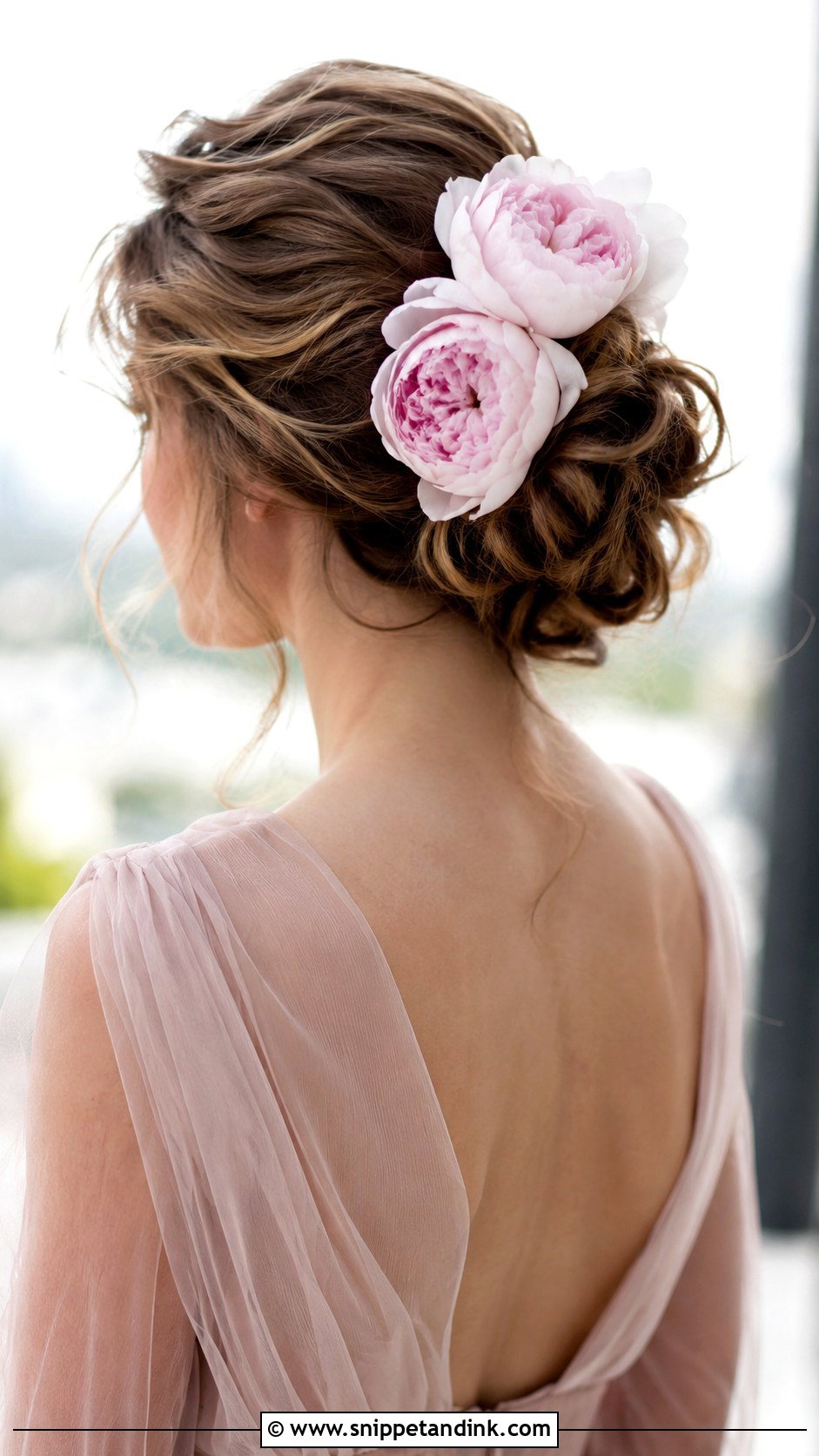 Messy Bun With Peonies - Snippet and Ink - 25 Bridal Hair with Flowers