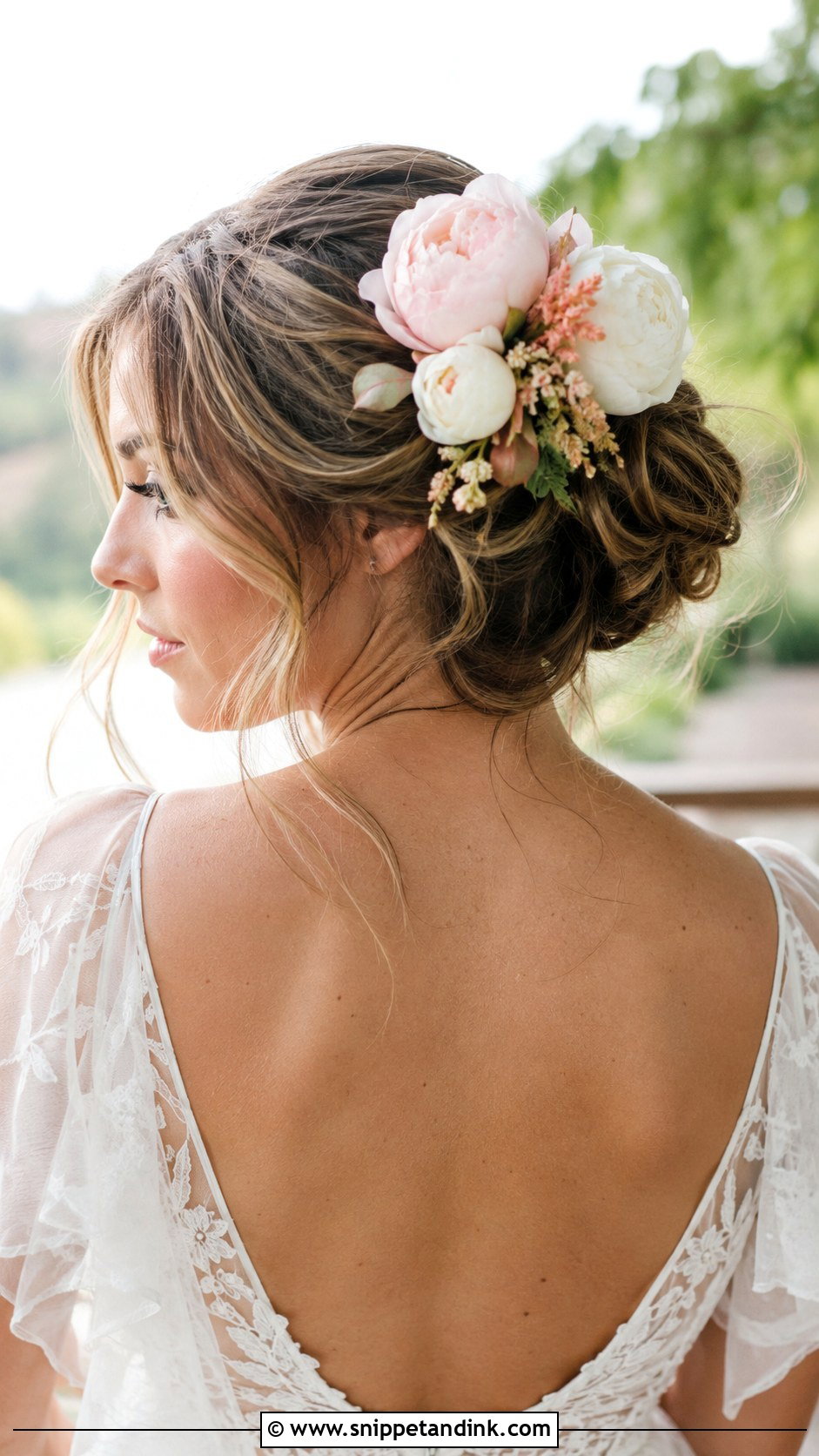 Messy Bun With Peonies - Snippet and Ink - 20 Wedding Hairstyles Flowers