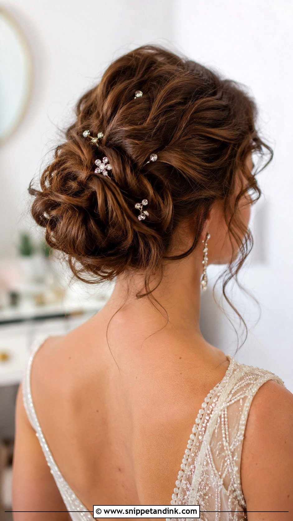 Messy Bun With Rhinestone Pins - Snippet and Ink - 25 Messy Bun Wedding Hair Ideas