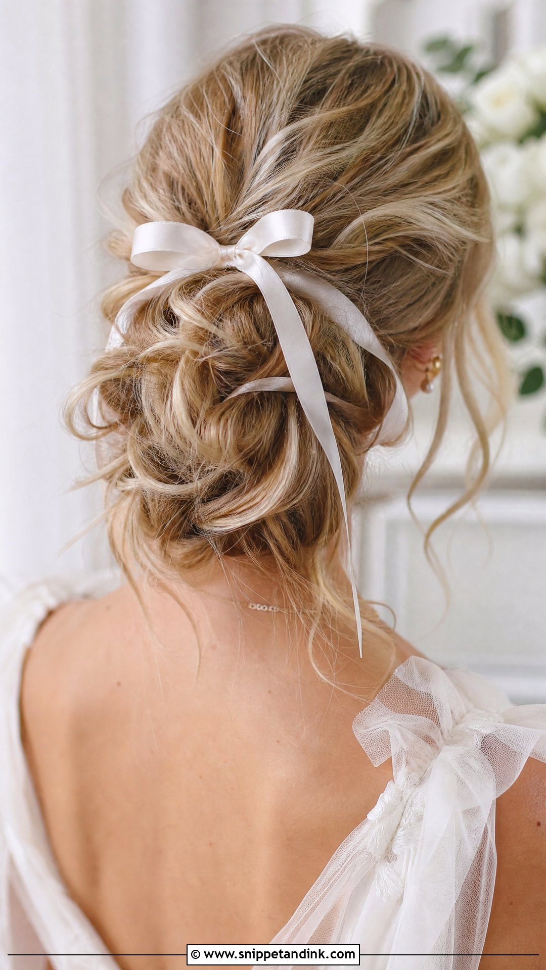 Messy Bun With Ribbon for Wedding - Snippet and Ink - 20 Messy Hair Bun for Wedding Ideas