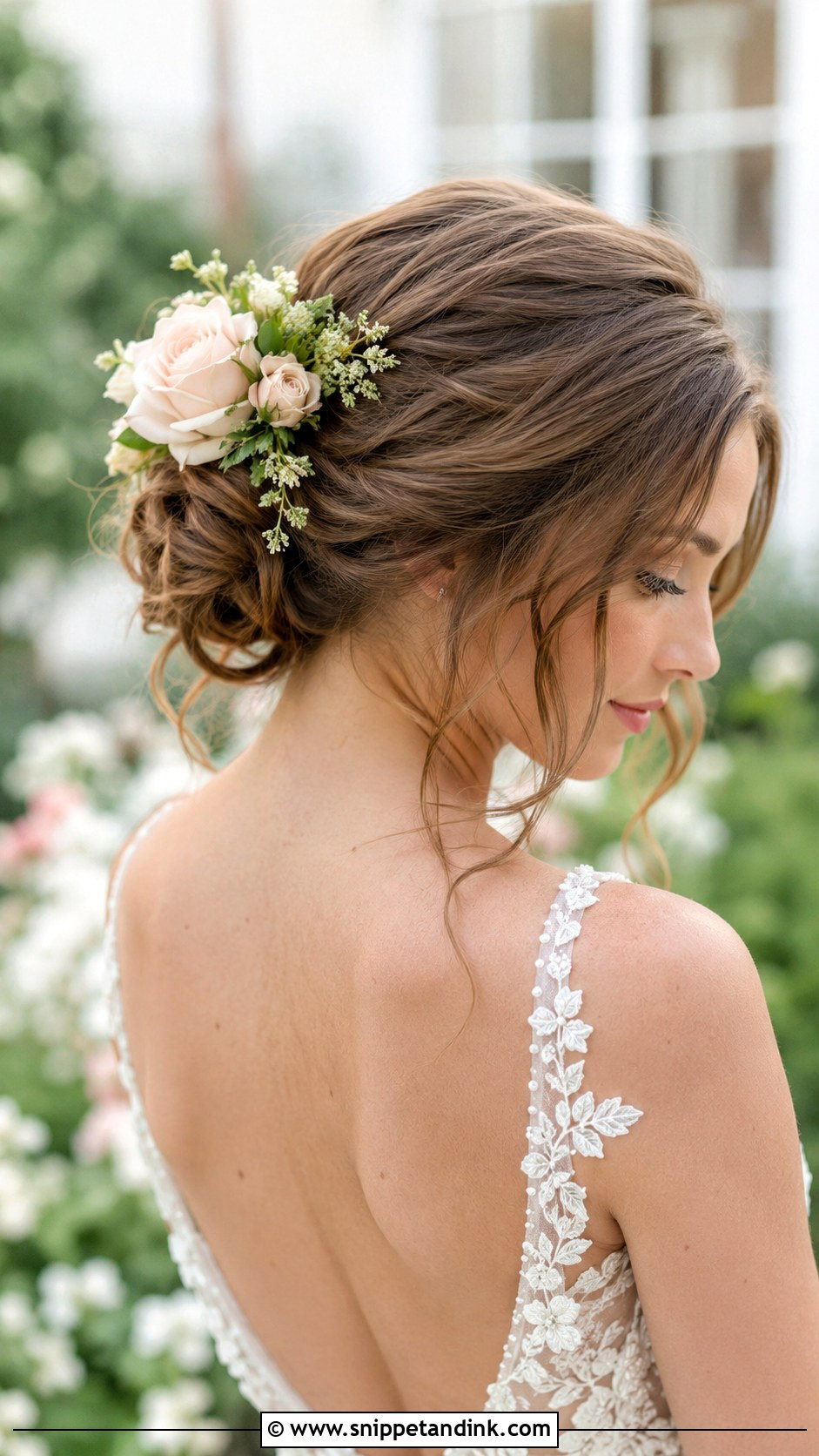 Messy Bun With Roses - Snippet and Ink - 20 Flowers in Hair for Wedding