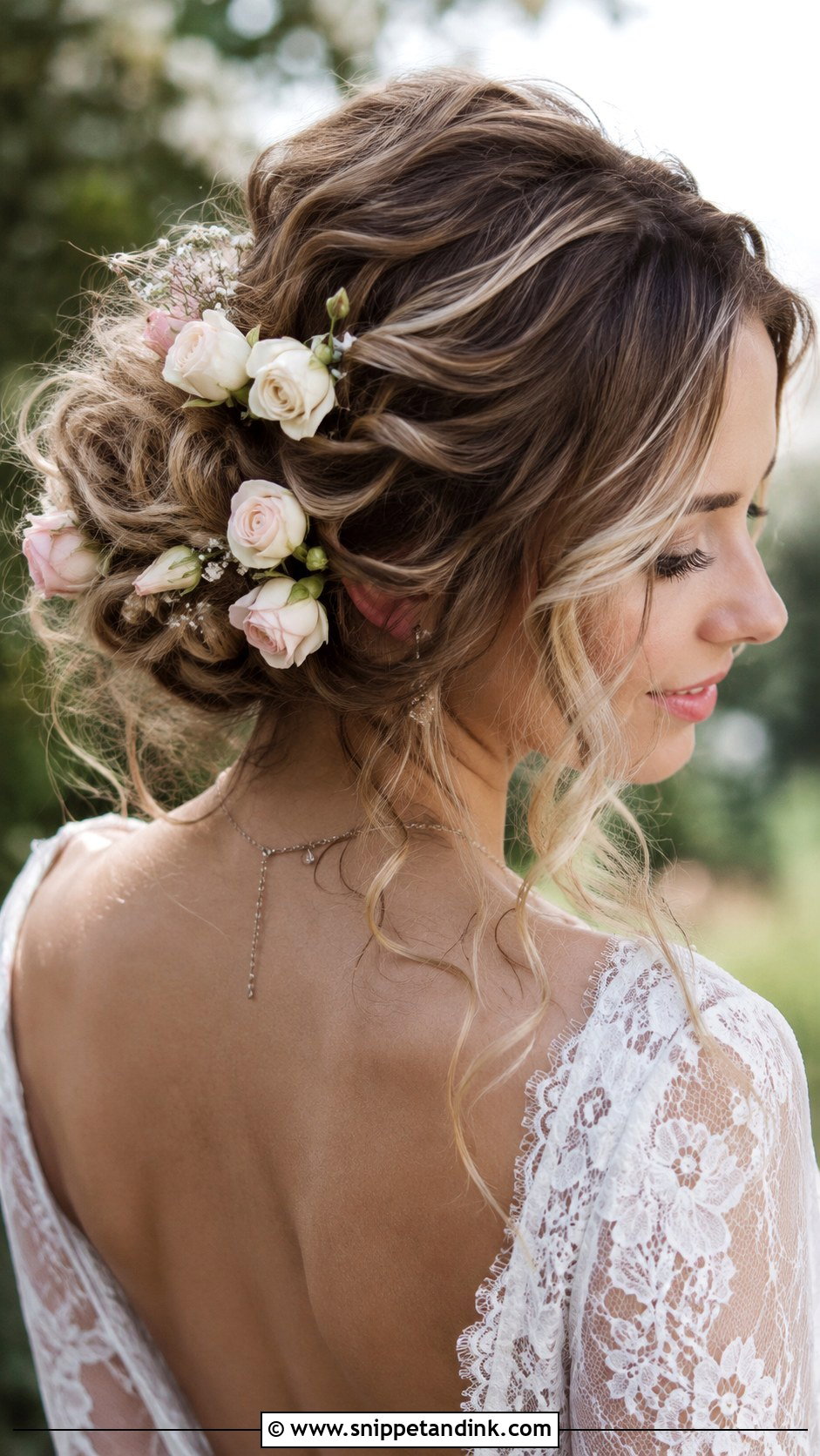 Messy Bun With Scattered Blooms - Snippet and Ink - 20 Flowers in Hair Wedding