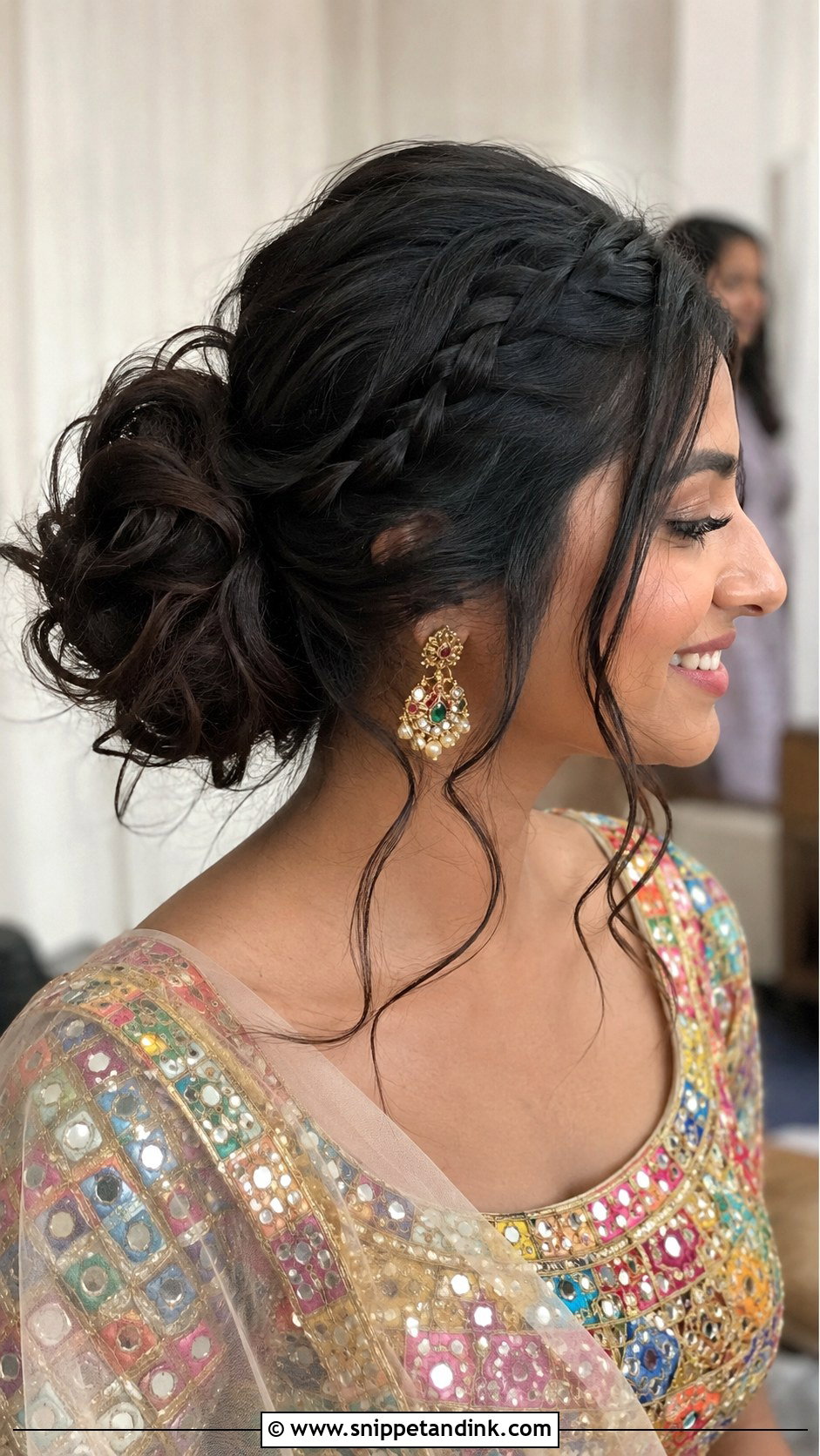Messy Bun With Side Braid - Snippet and Ink - 20 Indian Hair Styles for Weddings
