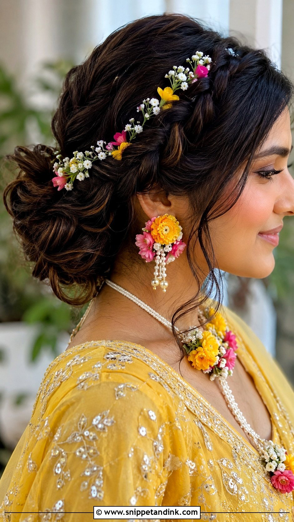 Messy Bun With Side Braid - Snippet and Ink - 25 Indian Marriage Hairstyle Ideas