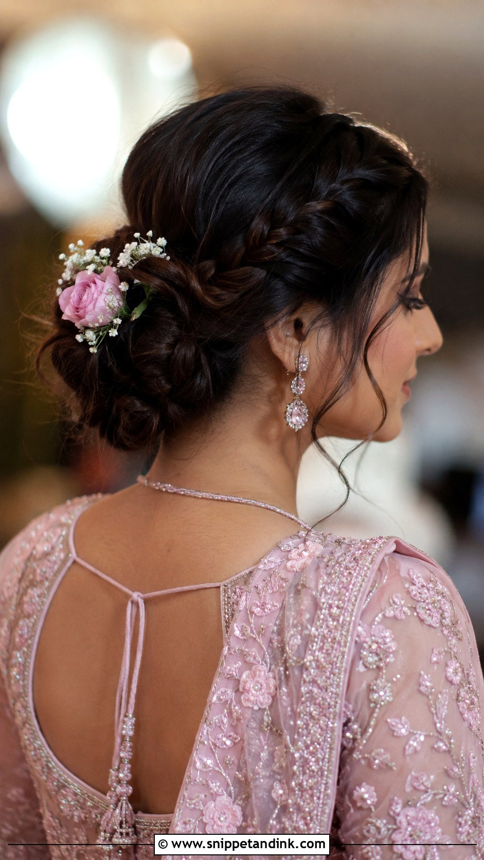 Messy Bun With Side Braid - Snippet and Ink - 25 Indian Weddings Bridal Hair Styles