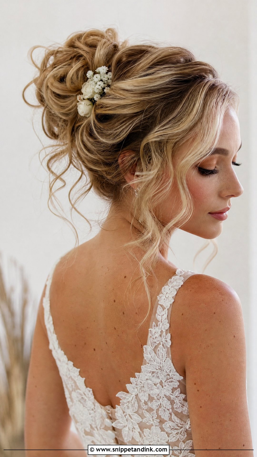 Messy Bun With Soft Curls - Snippet and Ink - 20 Messy Bridal Bun Ideas