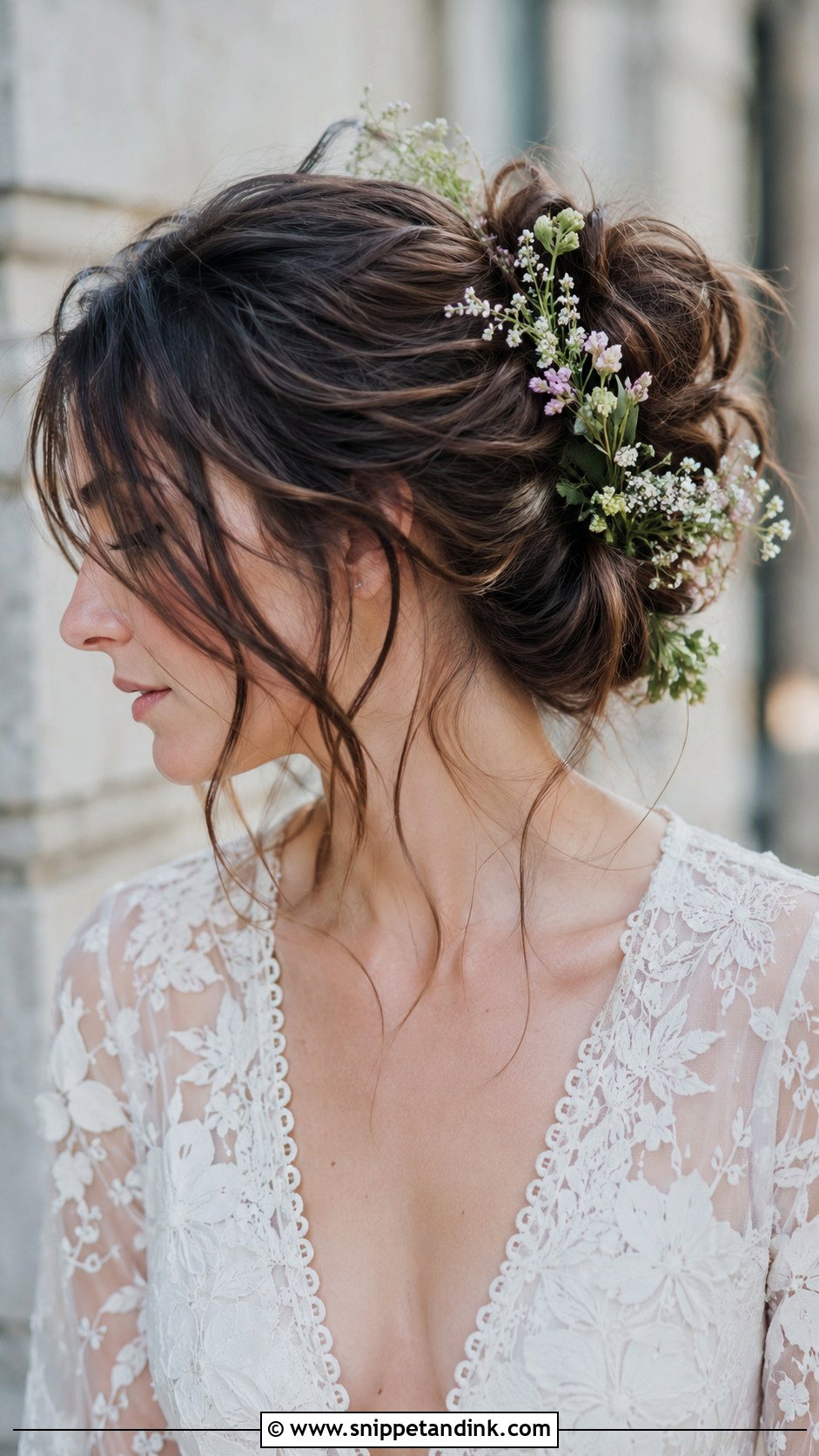 Messy Bun With Soft Tendrils - Snippet and Ink - 20 Wedding Hairstyles Dark Hair
