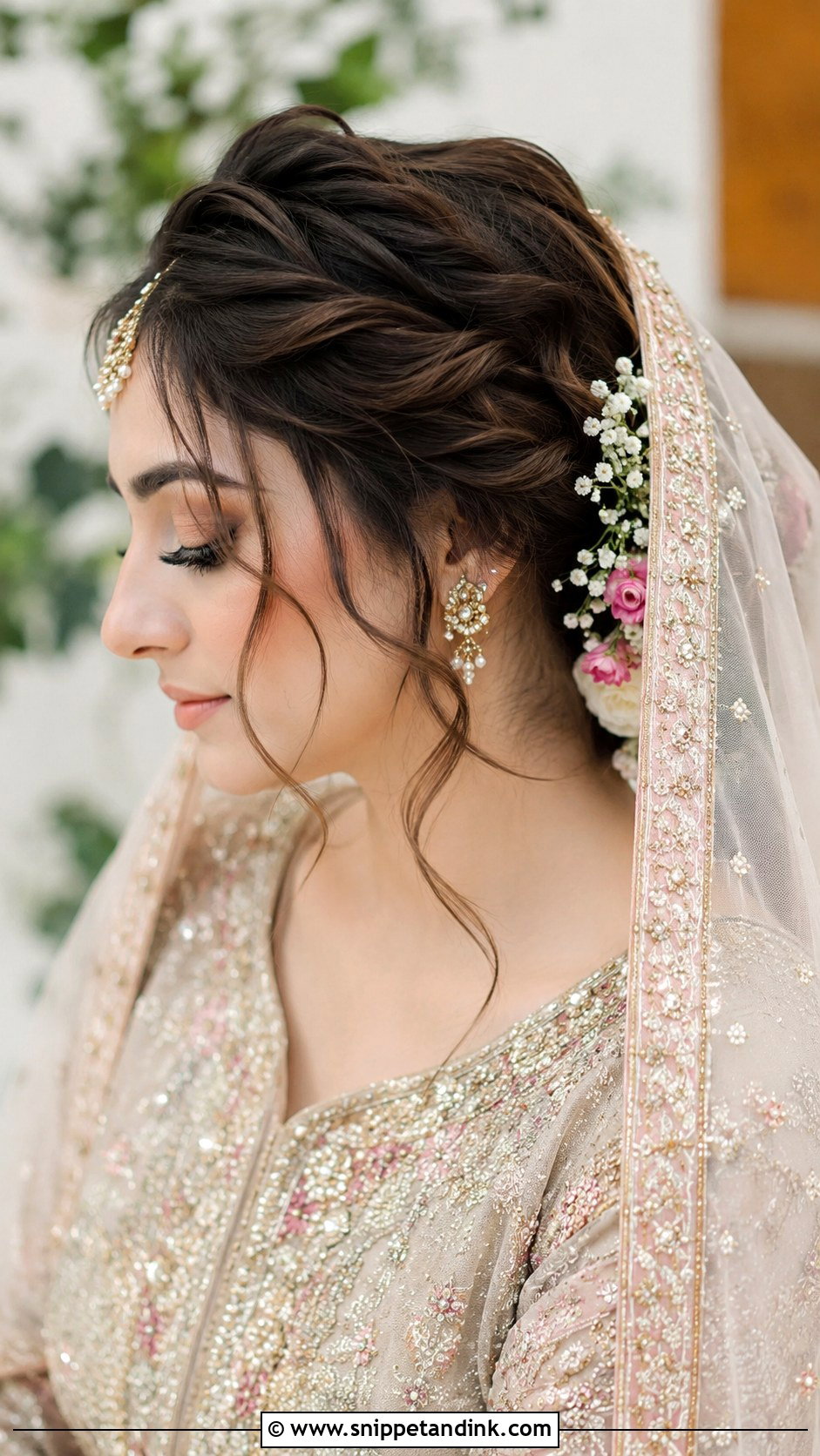 Messy Bun With Soft Tendrils - Snippet and Ink - 20 Pakistani Bridal Hairstyles with Dupatta