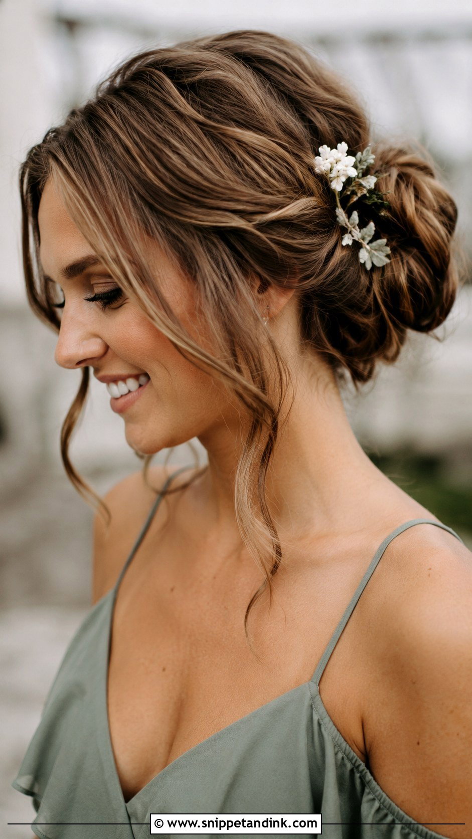 Messy Bun With Tendrils - Snippet and Ink - 20 Medium Maid of Honor Hairstyles