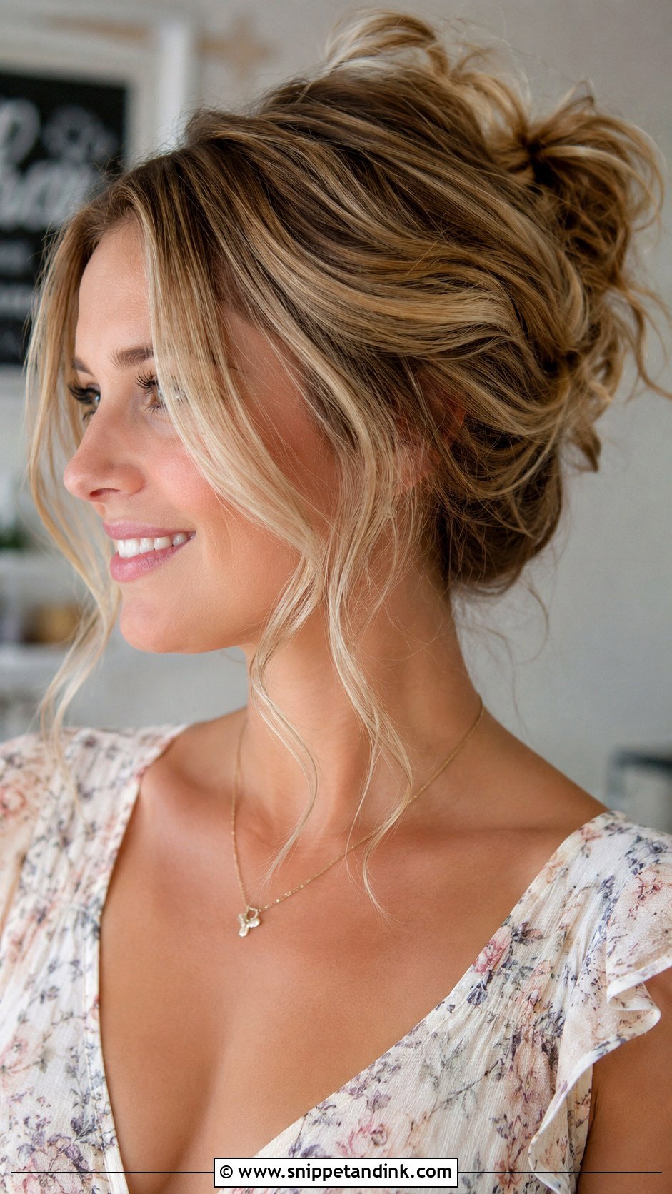 Messy Bun With Tendrils - Snippet and Ink - 30 Engagement Hair Ideas