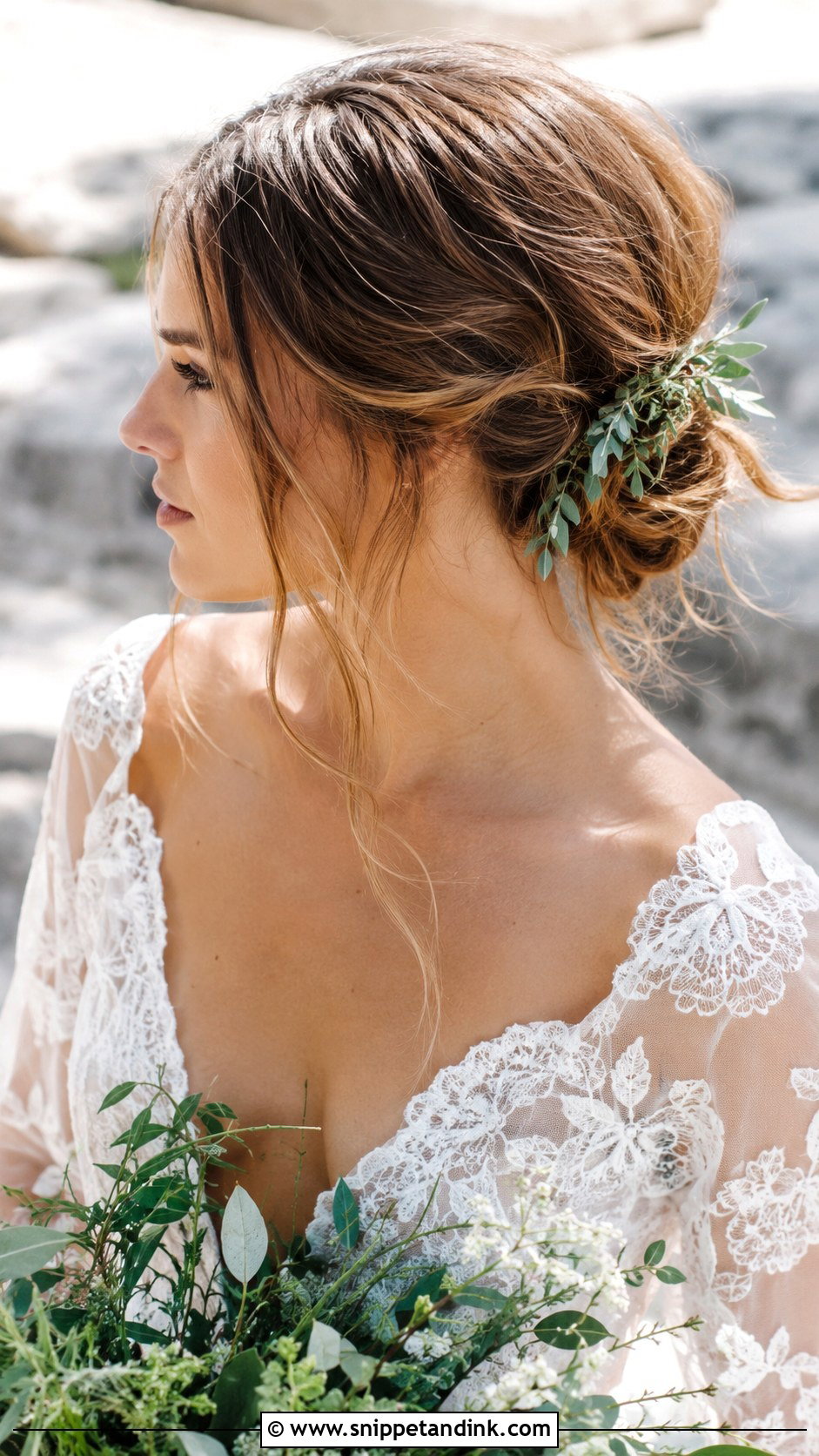 Messy Bun With Tendrils - Snippet and Ink - 20 Wedding Hair Ideas for Medium Length
