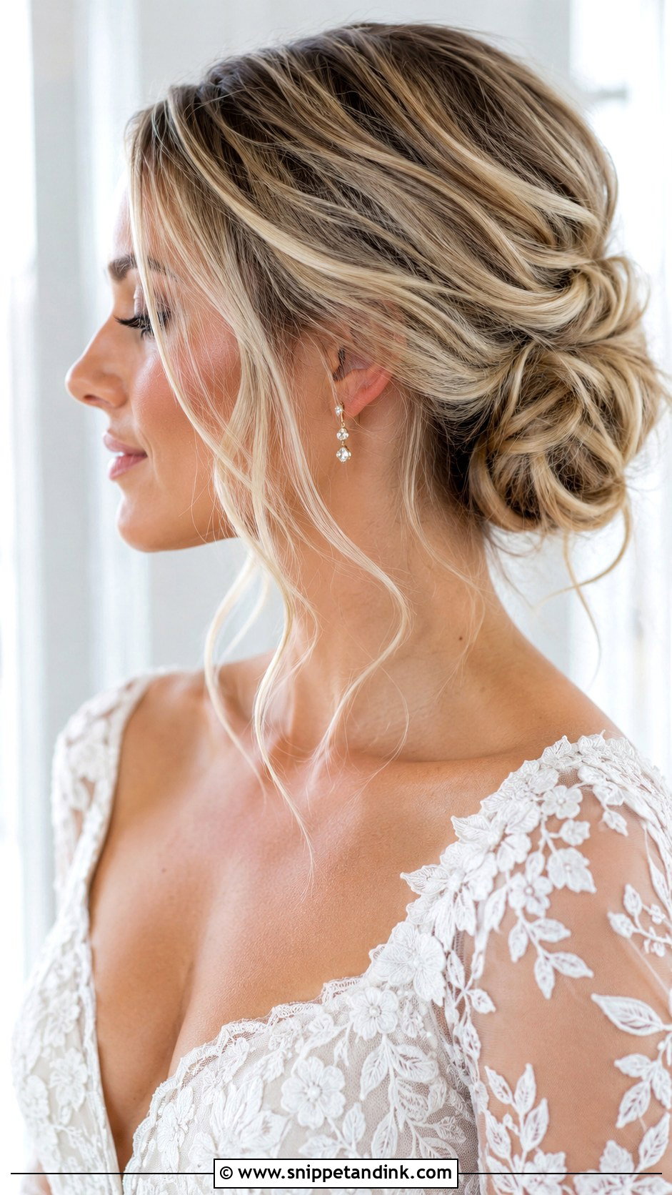 Messy Bun With Tendrils - Snippet and Ink - 25 Messy Bun for Wedding Ideas