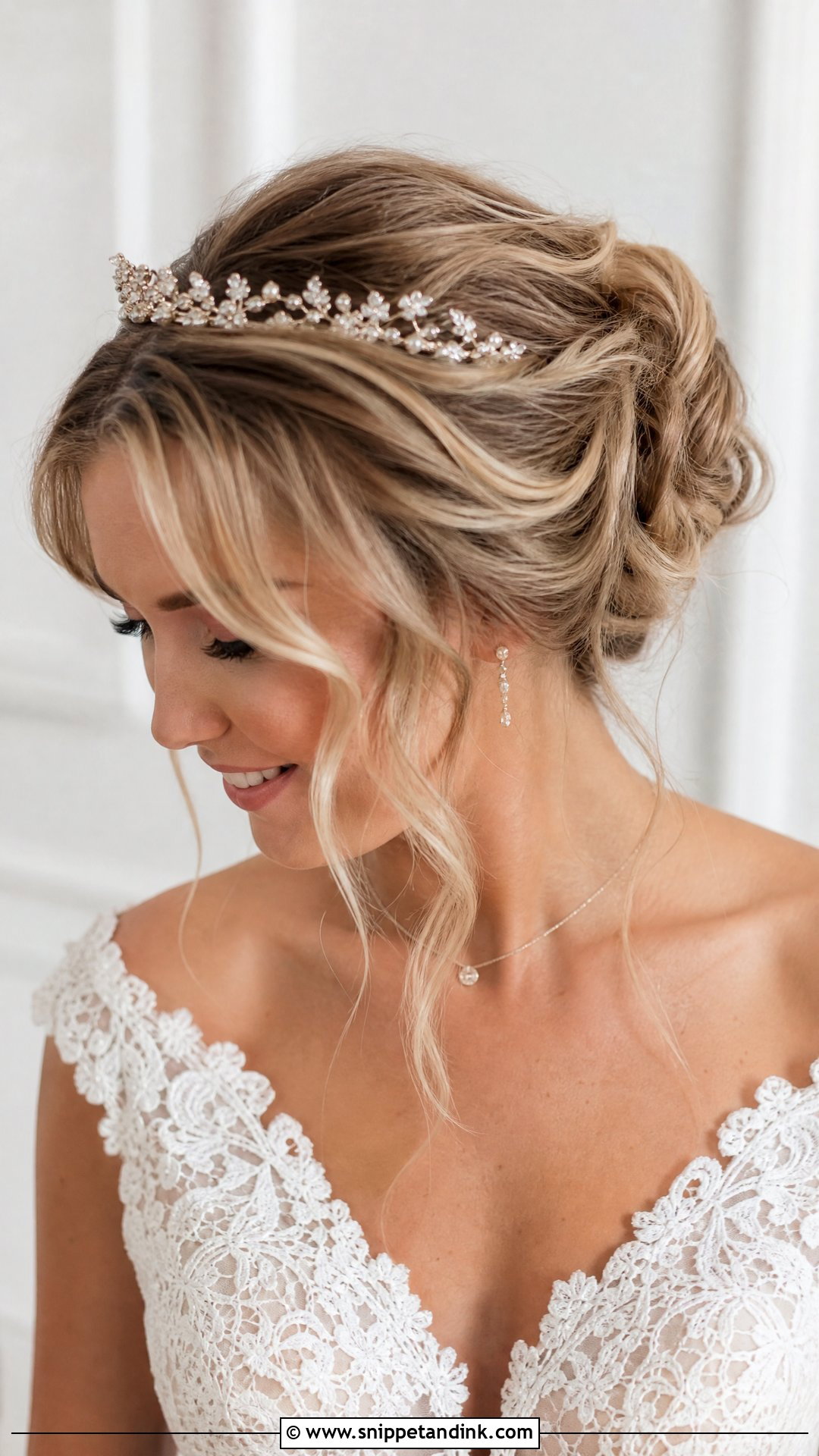 Messy Bun With Tiara - Snippet and Ink - 20 Bridal Hairstyles with Tiara