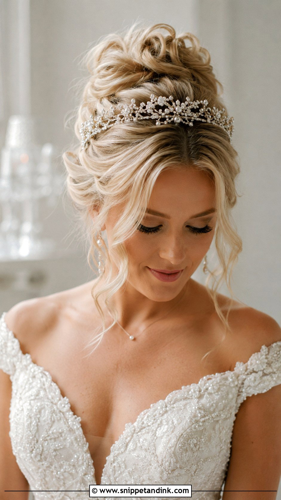 Messy Bun With Tiara - Snippet and Ink - 20 Messi Bun Hairstyles for Wedding