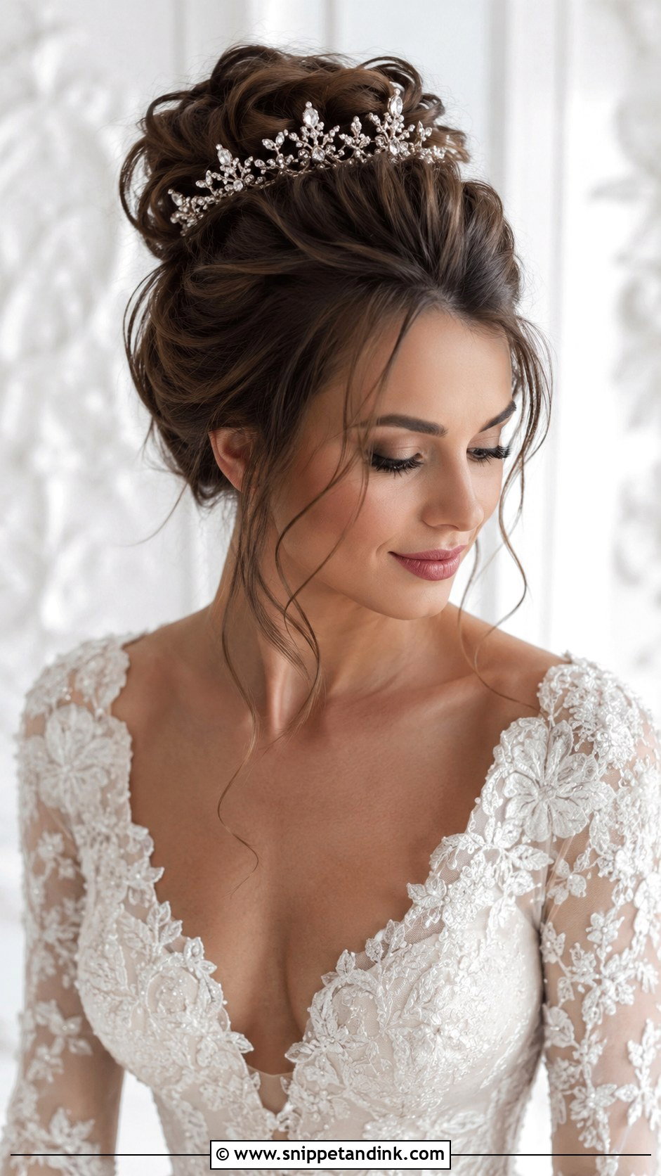 Messy Bun With Tiara - Snippet and Ink - 25 Messy Bun for Wedding Ideas