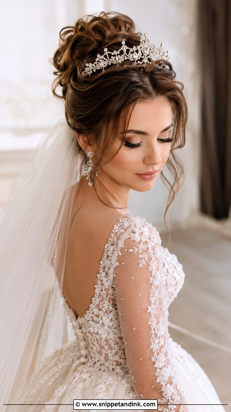 Messy Bun With Tiara - Snippet and Ink - 25 Messy Bun Hairstyles for Wedding