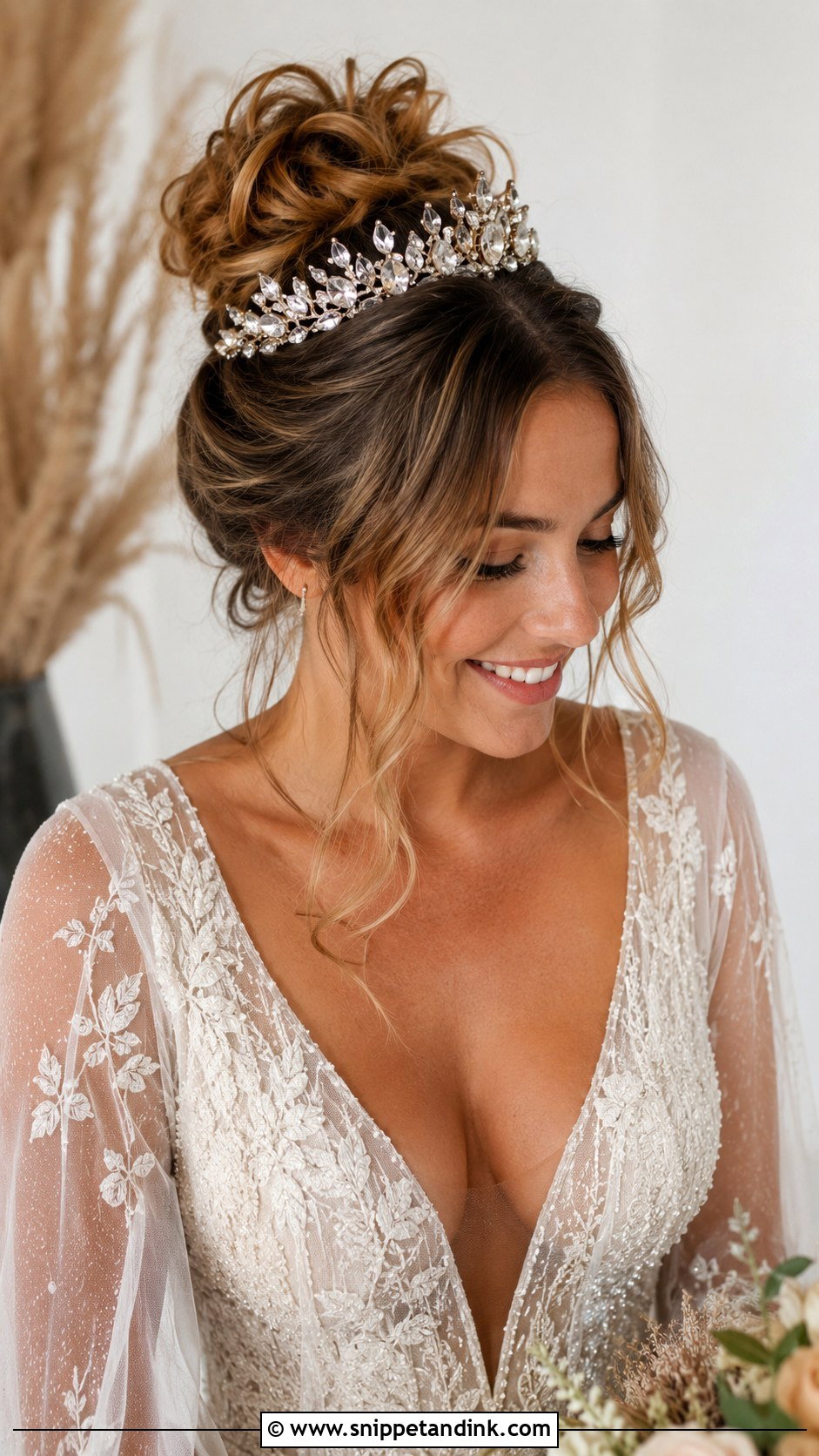 Messy Bun With Tiara - Snippet and Ink - 25 Wedding Hair with Tiara Ideas