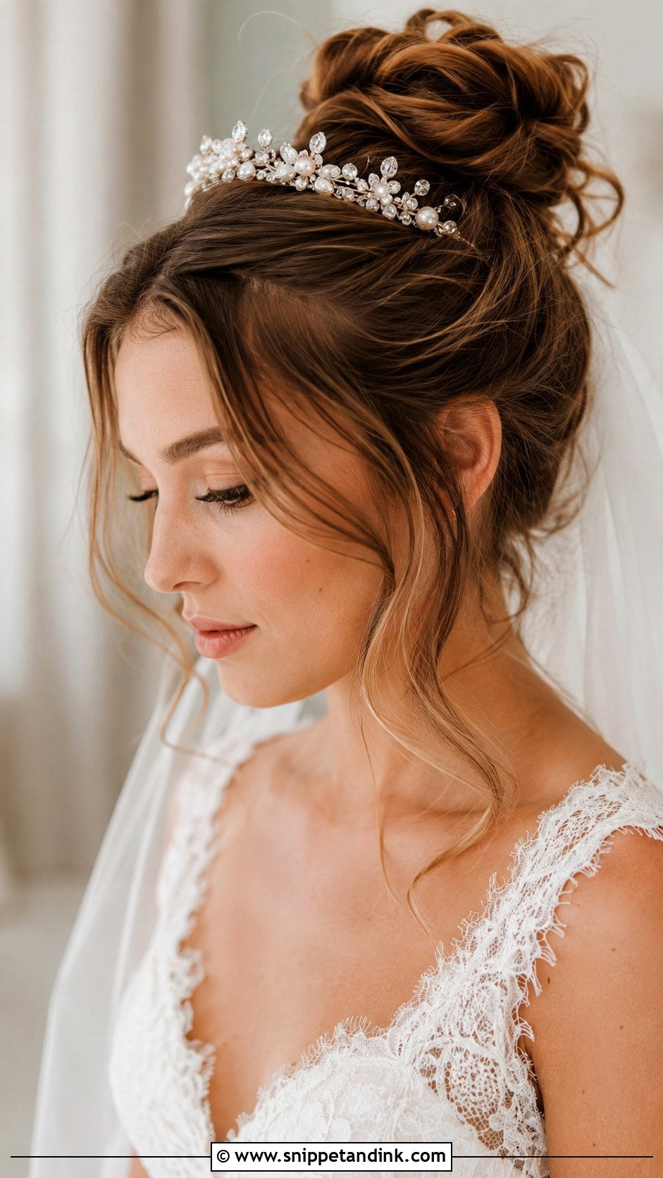 Messy Bun With Tiara - Snippet and Ink - 25 Wedding Tiara Hairstyles