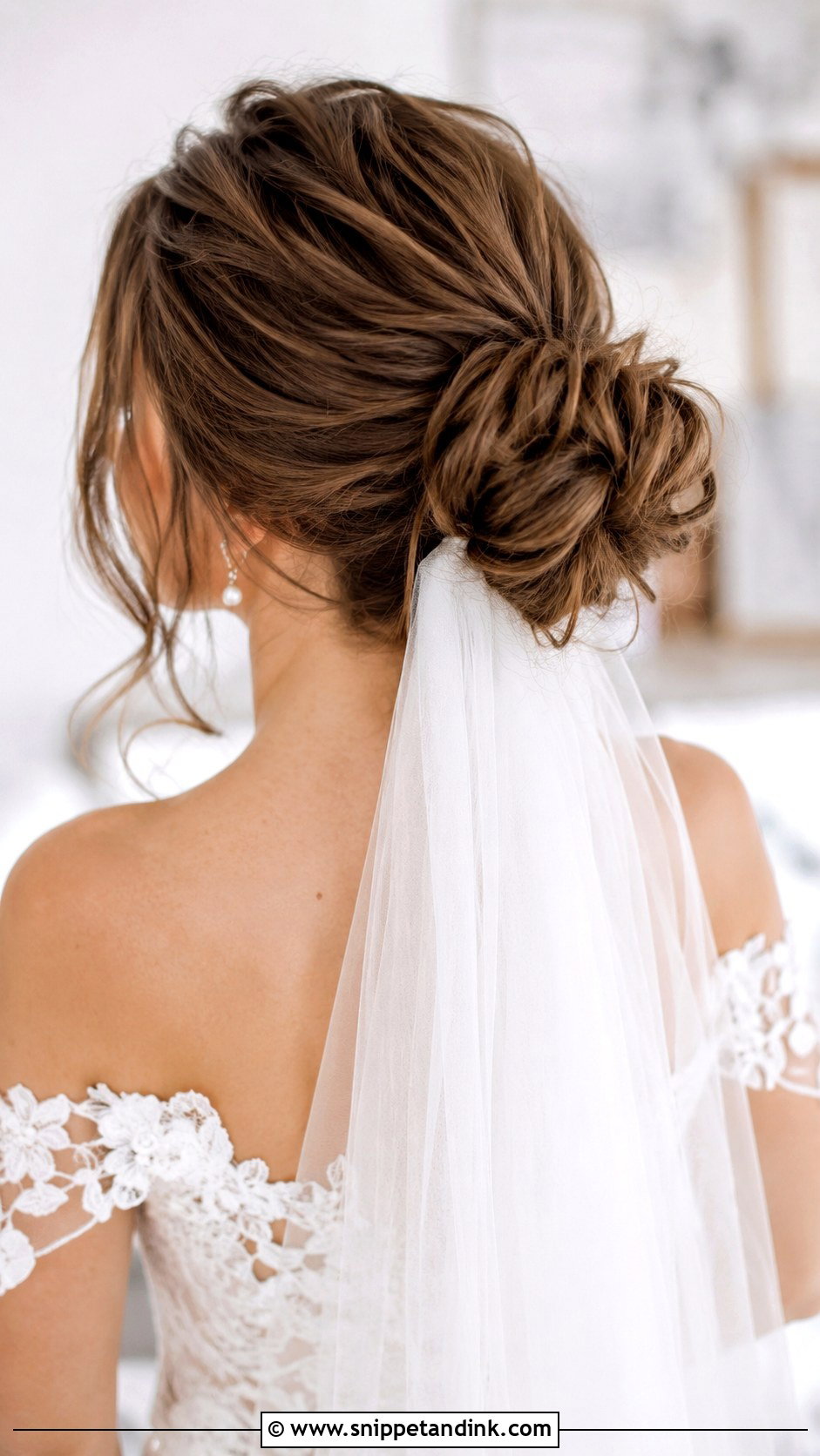 Messy Bun With Veil - Snippet and Ink - 30 Messy Updo Wedding Ideas
