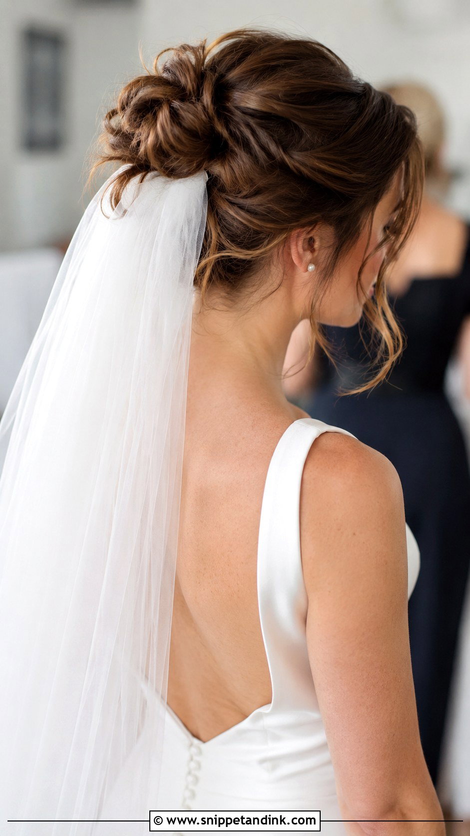 Messy Bun With Veil - Snippet and Ink - 25 Messy Bun Wedding Hair Ideas