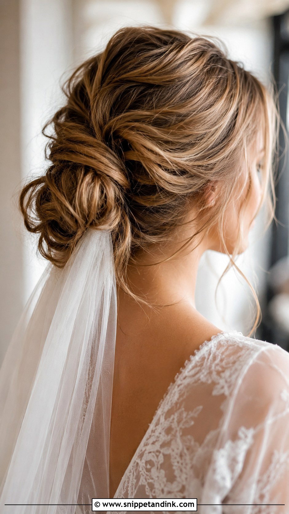 Messy Bun With Veil Tucked Below - Snippet and Ink - 25 Veil Under Updo Ideas