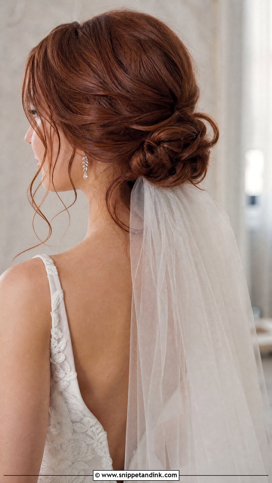 Messy Bun With Veil for Wedding - Snippet and Ink - 20 Messy Hair Bun for Wedding Ideas