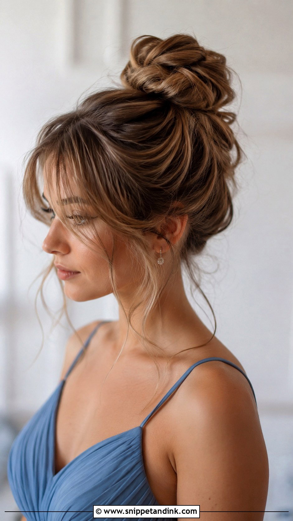 Messy Bun With Wispy Bangs - Snippet and Ink - 25 Bridesmaid Hairstyles with Bangs