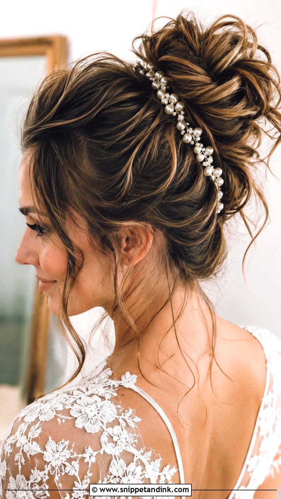 Messy Bun With Wispy Pieces - Snippet and Ink - 25 Bridal Hair for Round Face Ideas