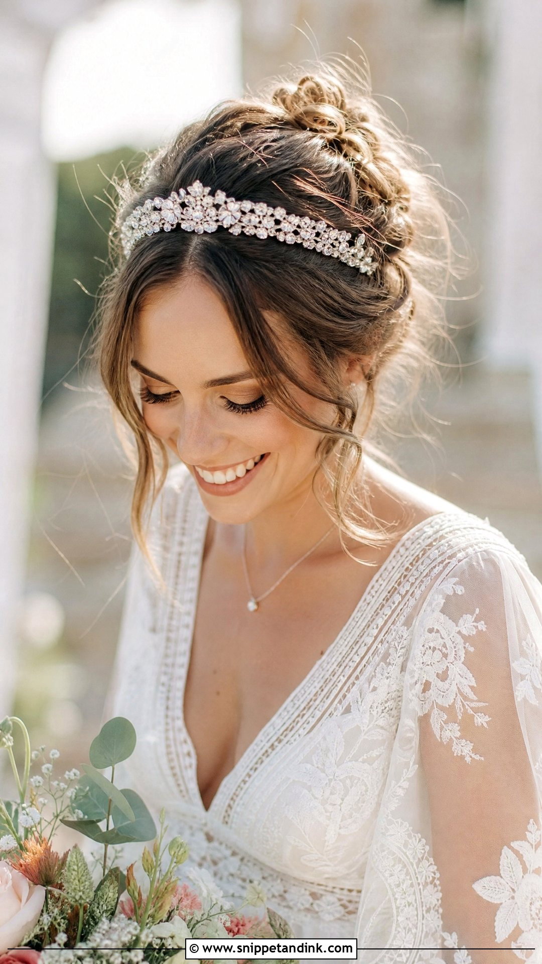 Messy Bun With a Tiara - Snippet and Ink - 20 Tiara Wedding Hair Ideas