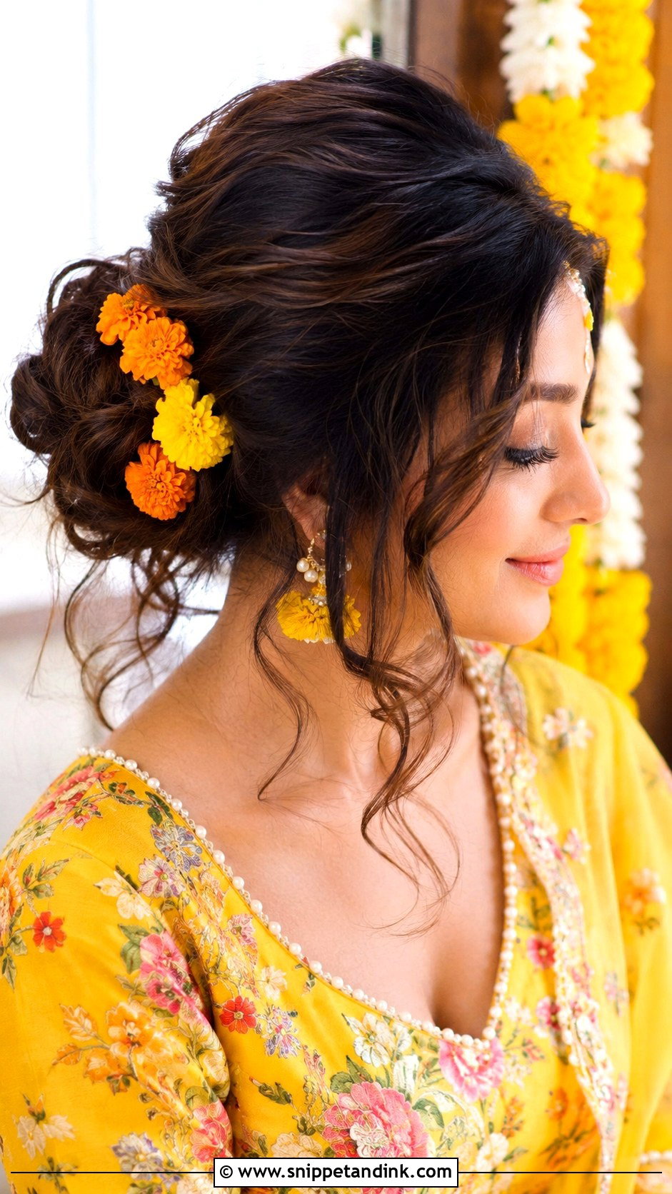 Messy Bun for Haldi Ceremony - Snippet and Ink - 25 Hair Styles for Indian Wedding