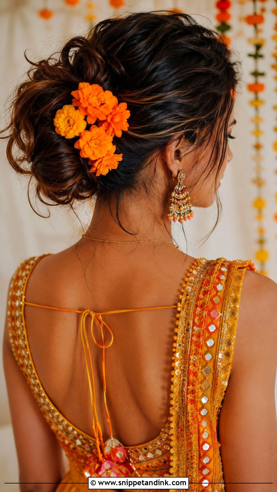 Messy Bun for Mehendi - Snippet and Ink - 25 Indian Messy Bun Hairstyles for Wedding