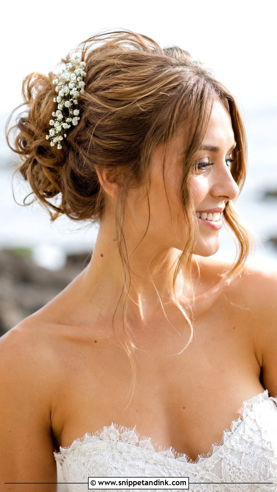 Messy Bun for Strapless Bride - Snippet and Ink - 25 Wedding Hairstyles for Strapless Dress