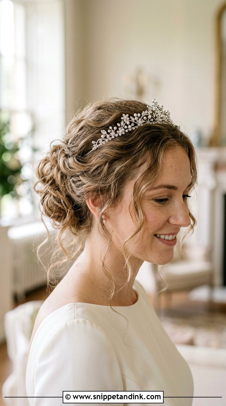 Messy Bun with Delicate Tiara - Snippet and Ink - 20 Bridal Hair with Crown Ideas
