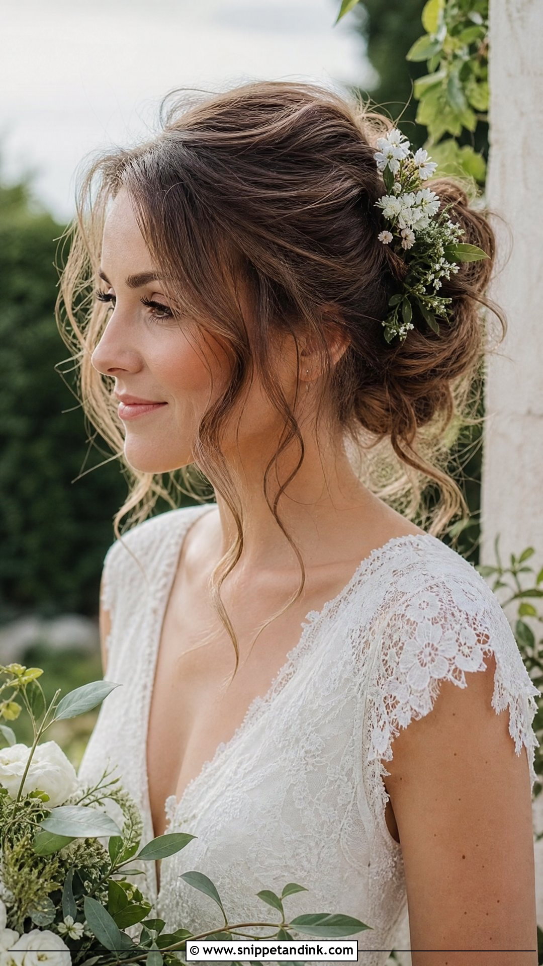 Messy Bun with Face Framing Pieces - Snippet and Ink - 20 Wedding Hair for Medium Hair Ideas