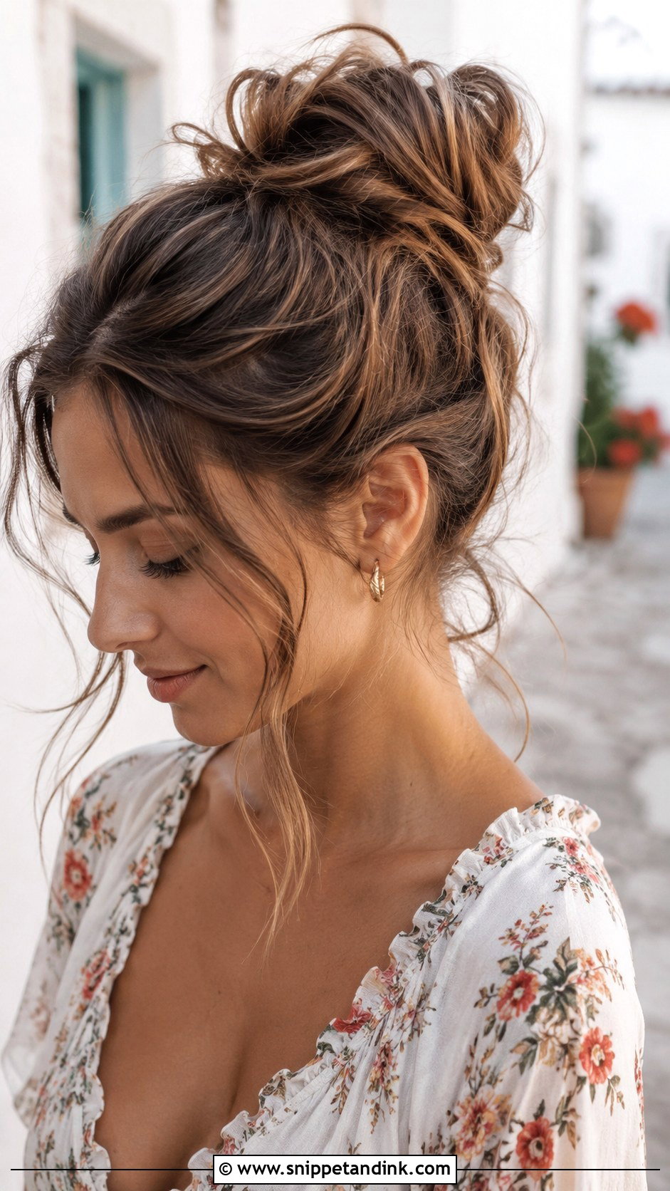 Messy Bun with Face Framing Pieces - Snippet and Ink - 30 Wedding Guest Hairstyle Ideas