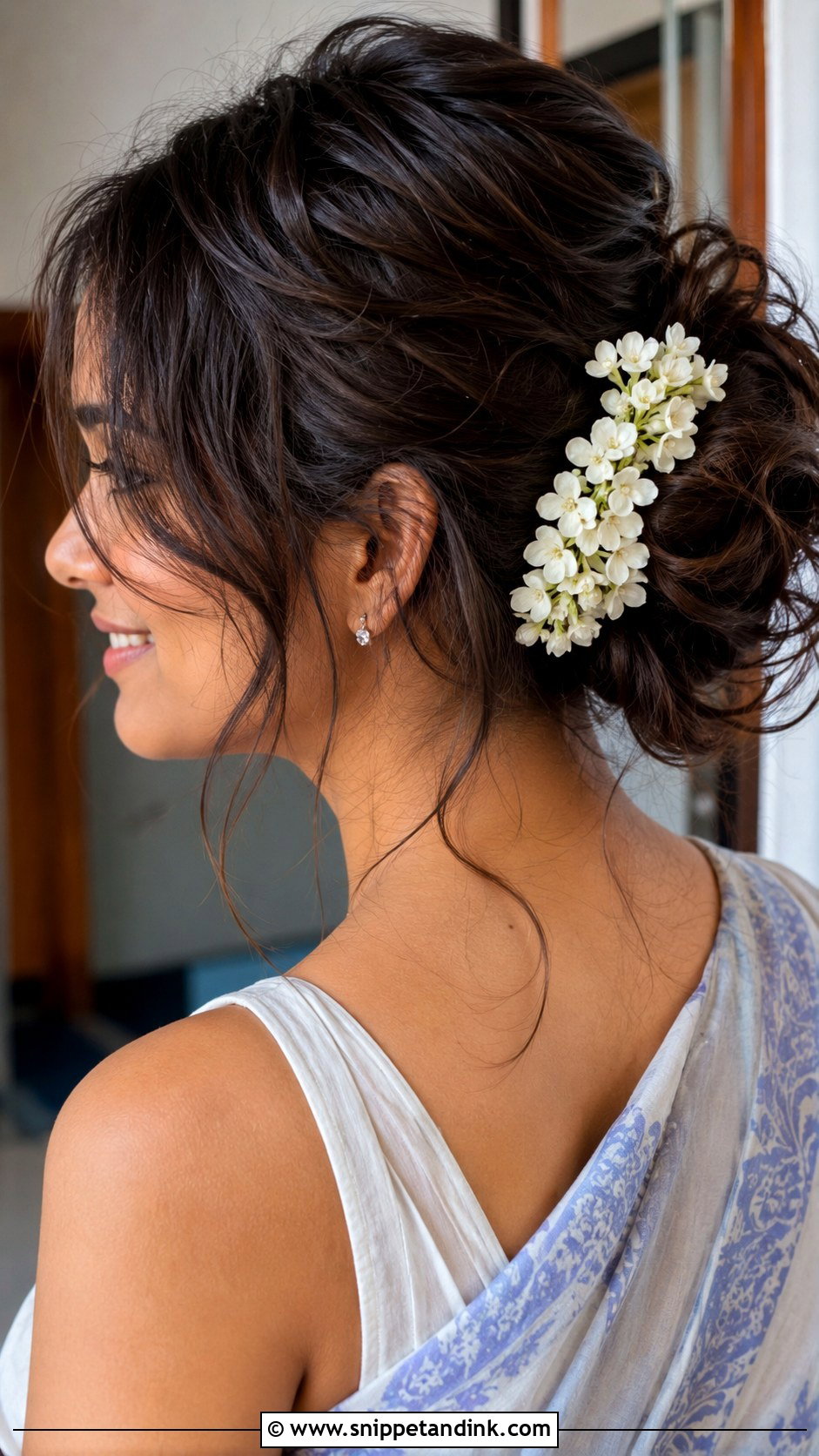 Messy Bun with Jasmine - Snippet and Ink - 25 Jasmine Flower Hairstyle Ideas