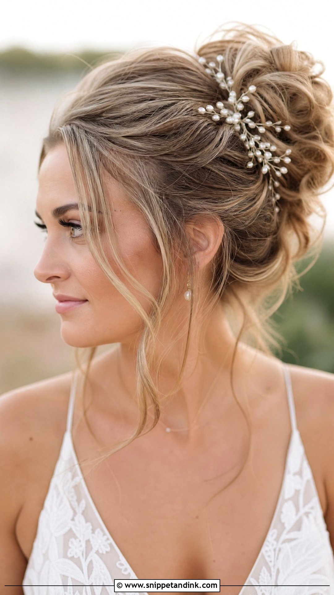 Messy Bun with Loose Pieces - Snippet and Ink - 30 Glam Bridal Hair Ideas