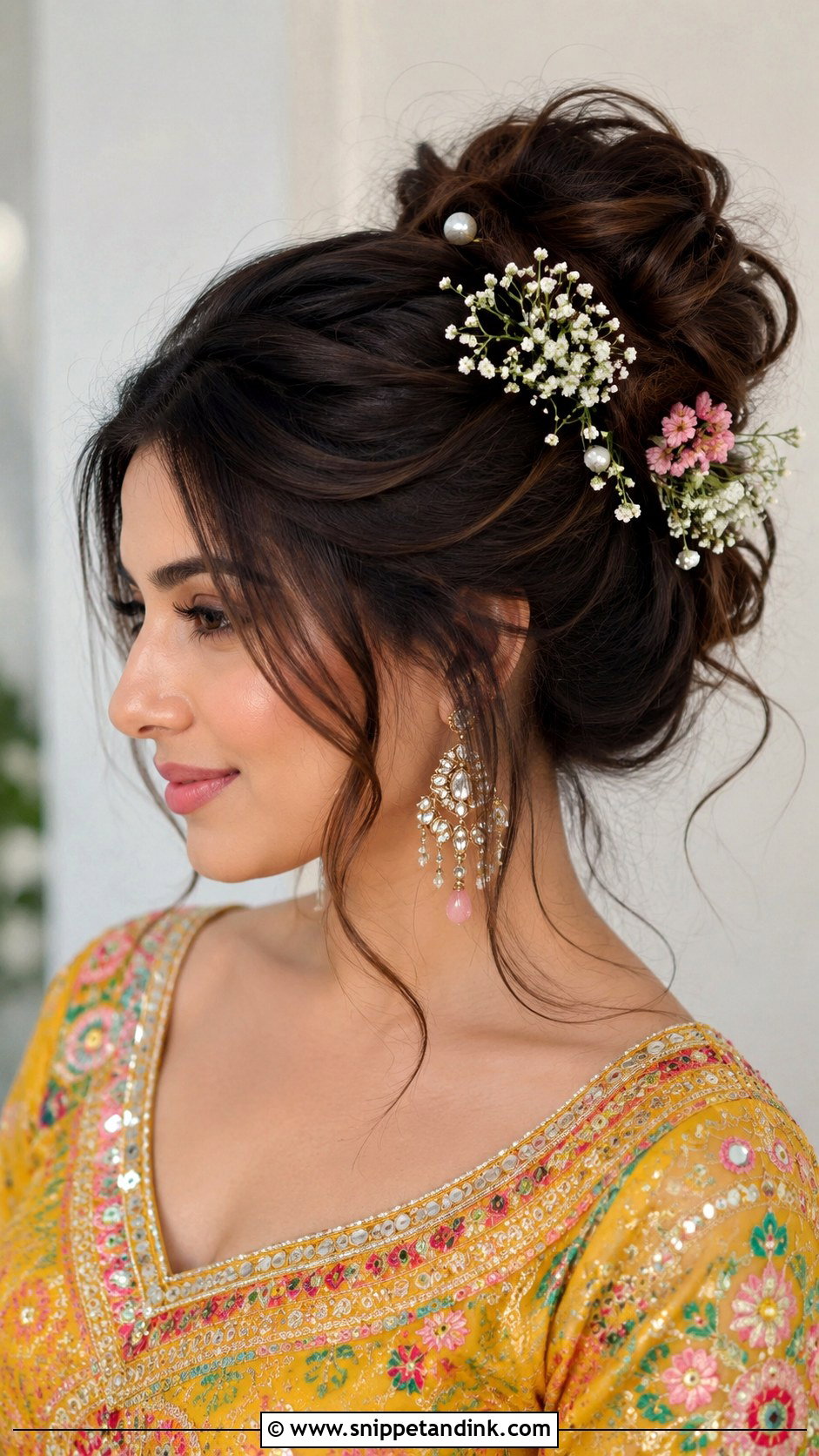 Messy Bun with Loose Strands - Snippet and Ink - 25 Dholki Hairstyles