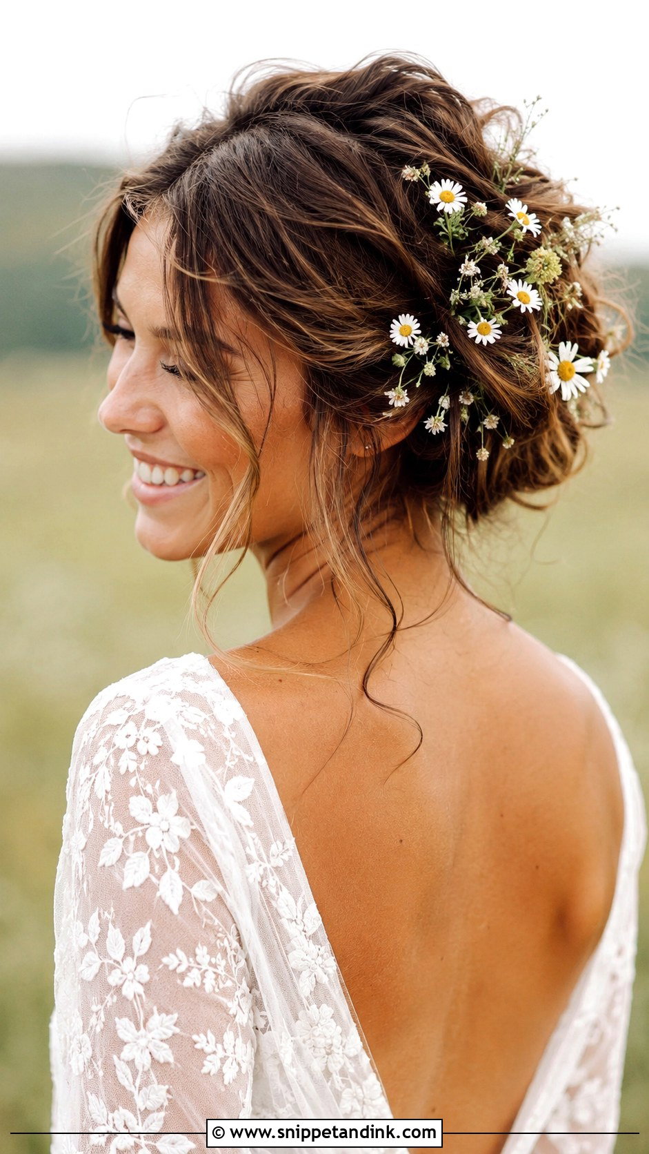 Messy Bun with Wildflowers - Snippet and Ink - 20 Bridal Hair Buns with Flowers