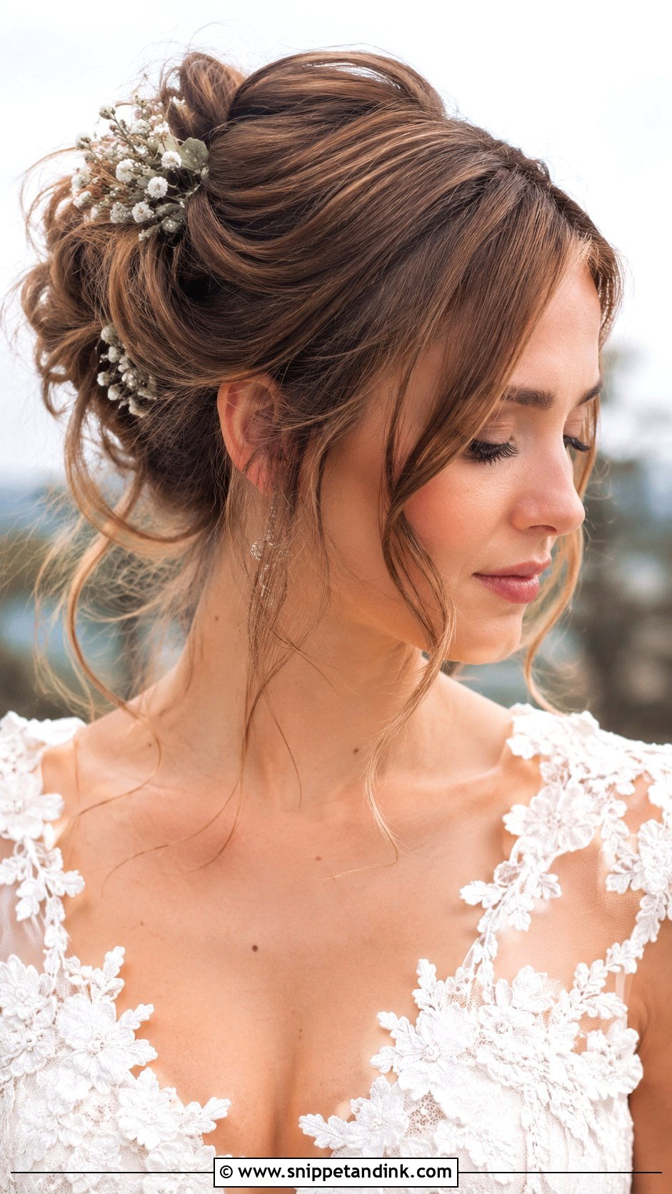 Messy Bun with Wispy Strands - Snippet and Ink - 30 Hair Styles for Long Hair for Weddings