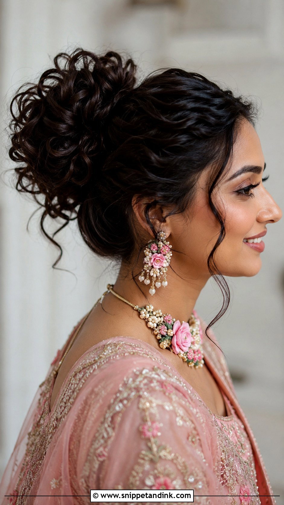 Messy Curly Bridal Bun - Snippet and Ink - 20 Indian Curly Hair Bridal Hairstyles