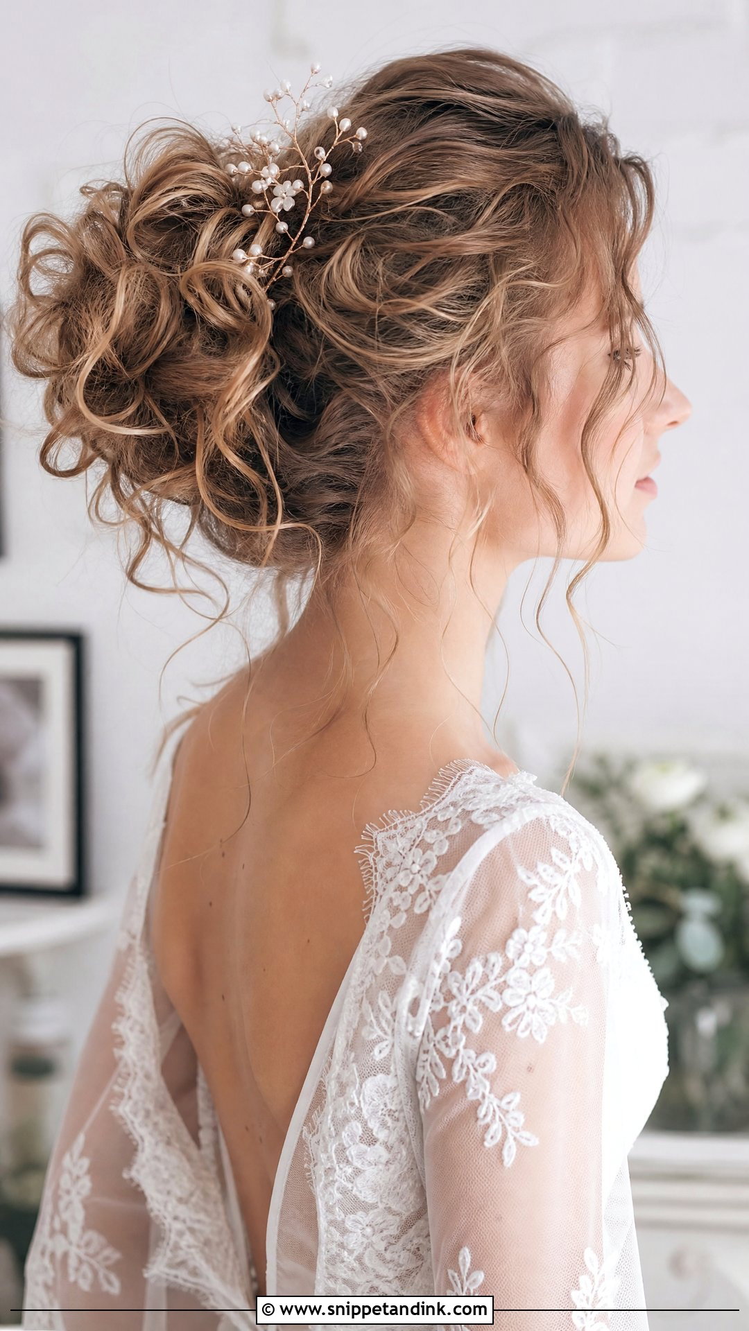 Messy Curly Bun Wedding Hairstyle - Snippet and Ink - 20 Curly Bun Wedding Hairstyles