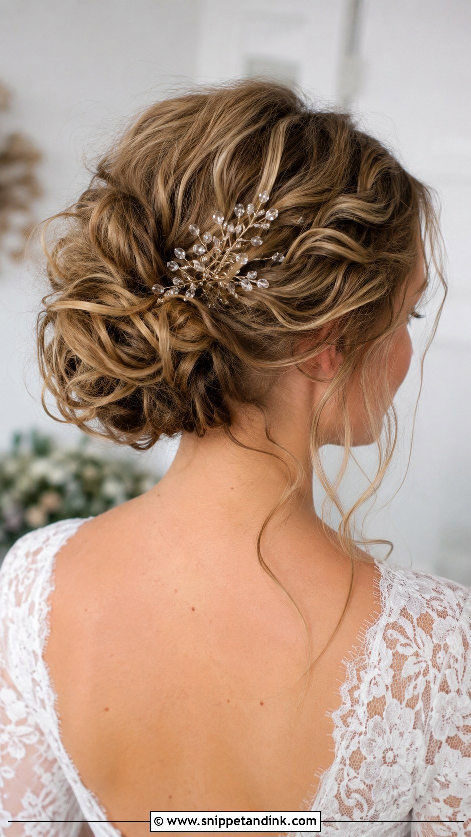 Messy Curly Bun for Brides - Snippet and Ink - 30 Curly Hair Updo Wedding Ideas