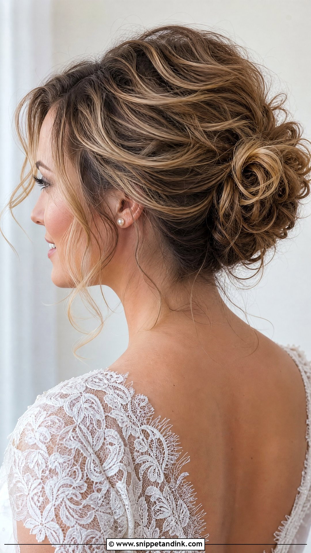Messy Curly Hair Wedding Bun - Snippet and Ink - 15 Curly Hair Bun Wedding Ideas
