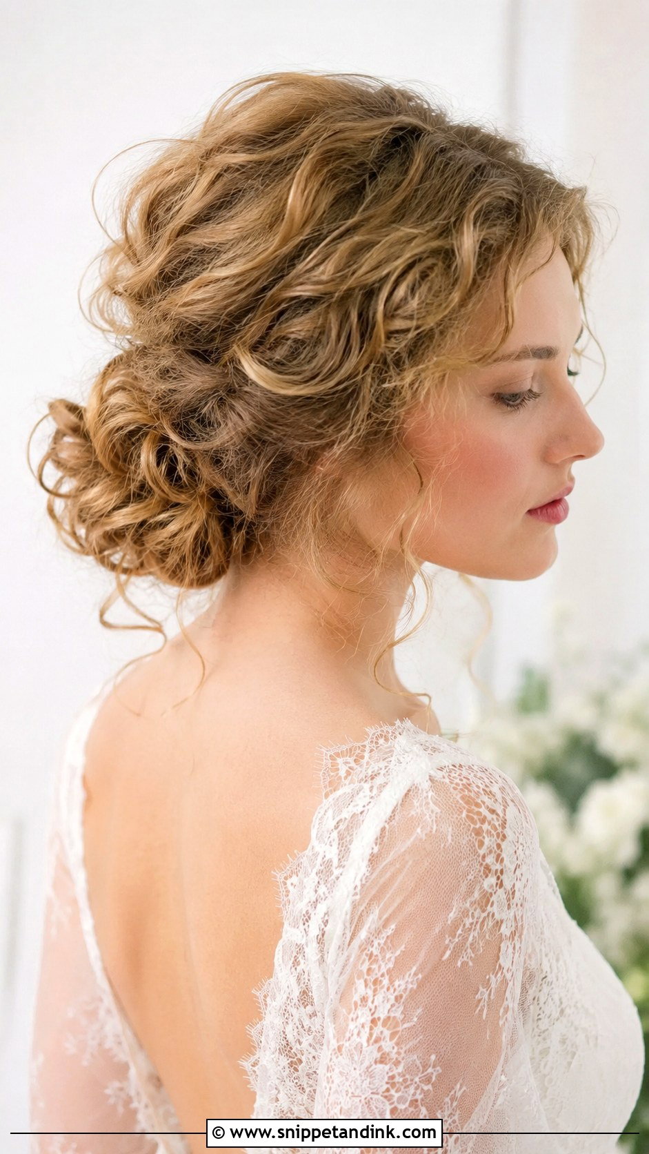 Messy Curly Low Bun Wedding Hair - Snippet and Ink - 15 Low Bun Curly Hair Wedding Ideas