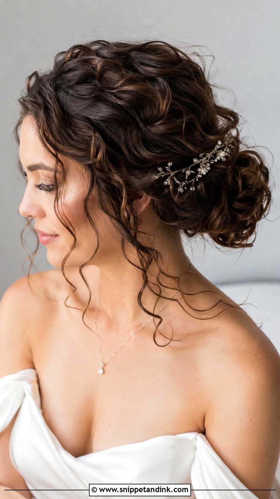 Messy Curly Low Bun Wedding - Snippet and Ink - 15 Messy Curly Updo Wedding Ideas