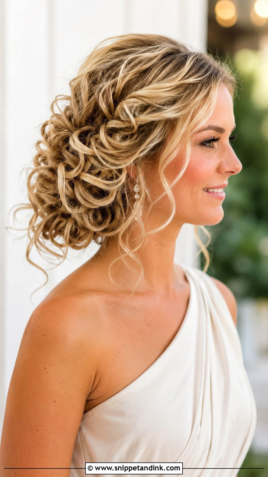 Messy Curly Side Updo Wedding - Snippet and Ink - 15 Messy Curly Updo Wedding Ideas