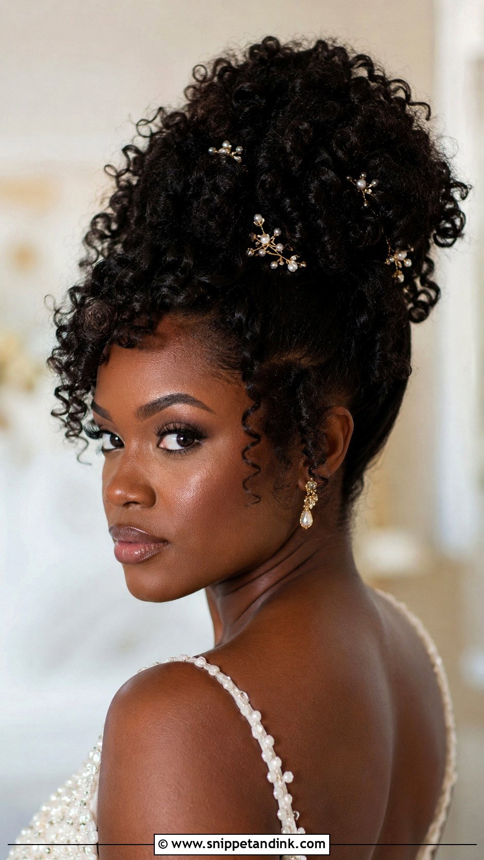 Messy Curly Updo For Natural Hair - Snippet and Ink - 15 Messy Curly Updo Wedding Ideas