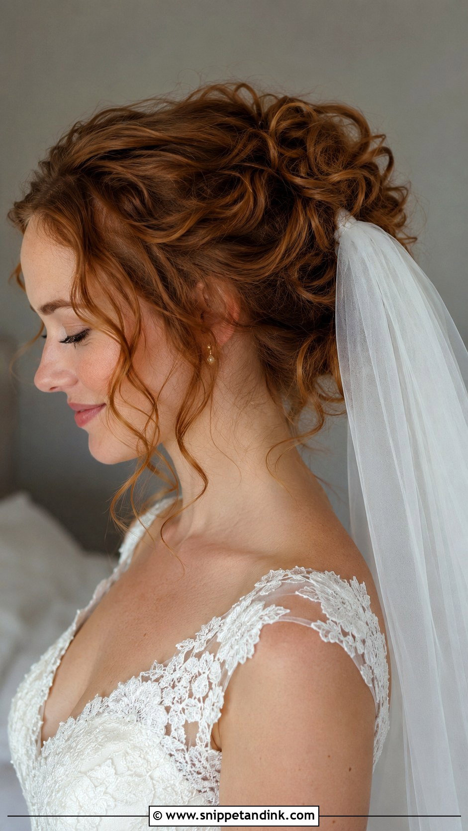 Messy Curly Updo With Veil - Snippet and Ink - 15 Messy Curly Updo Wedding Ideas