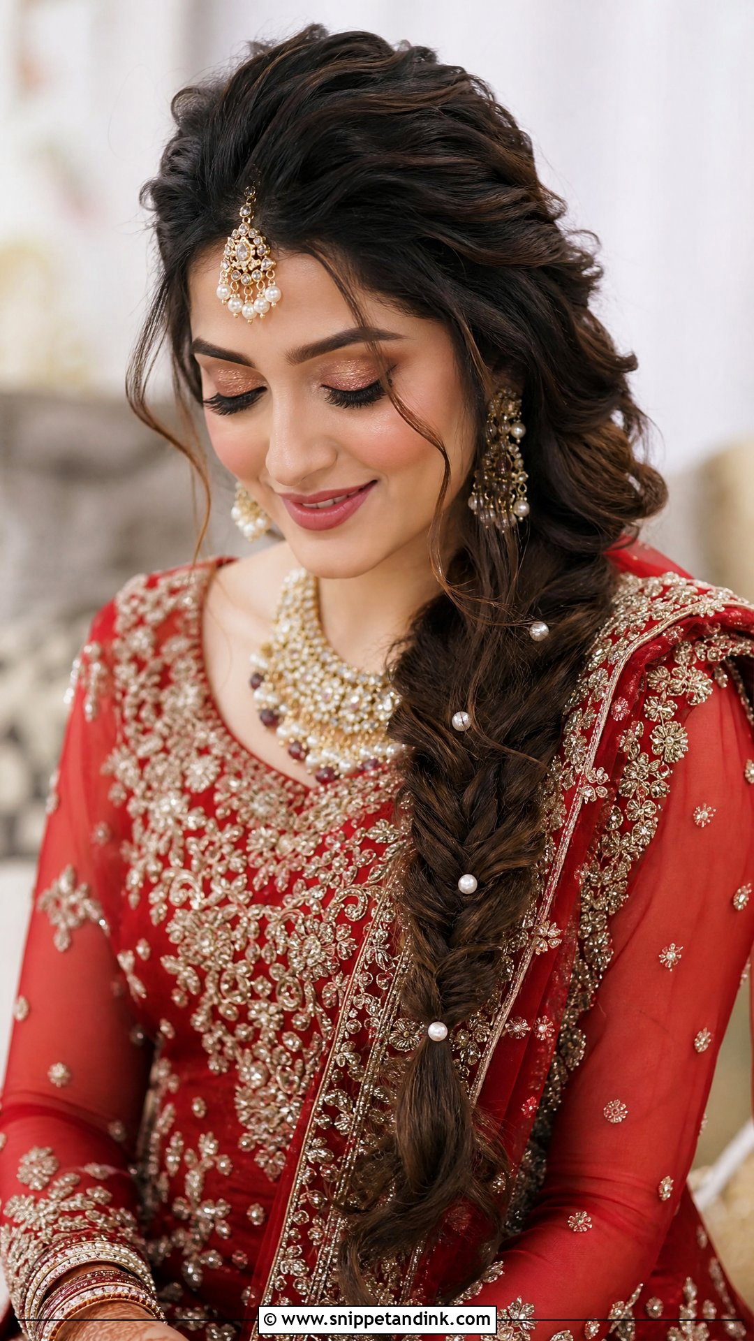 Messy Fishtail Braid For Long Hair - Snippet and Ink - 20 Pakistani Baraat Hairstyles
